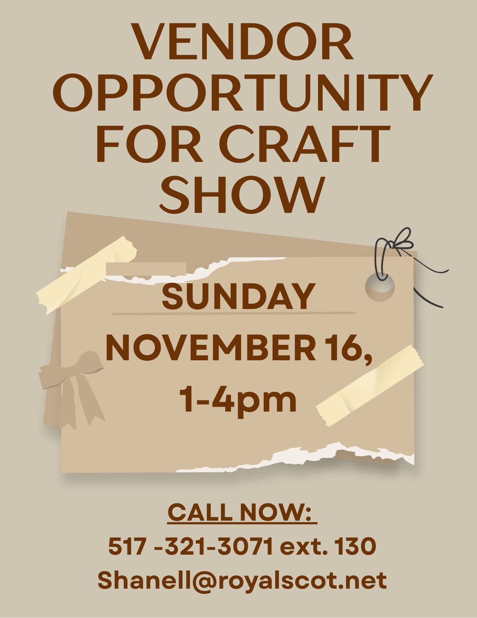 VENDOR OPPORTUNITY FOR CRAFT SHOW